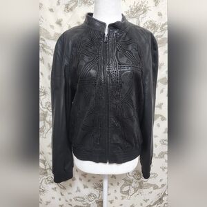 Alice and olivia black leather blazer cut bomber jacket